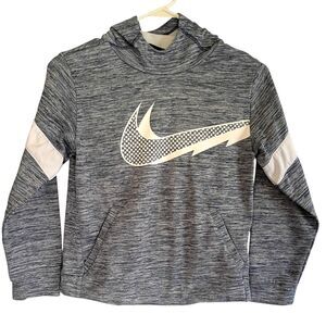 Nike Dri-fit Pullover Hoodie Youth Kids Sz M Front Pocket Fleece Lined Blue/Grey